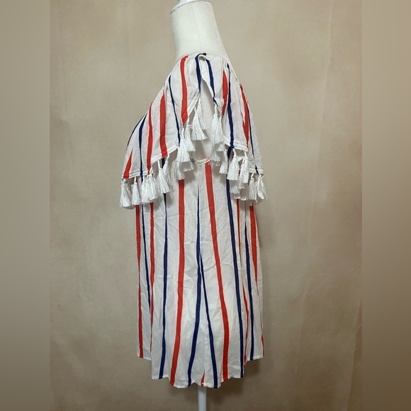 Kori America women's L patriotic off the shoulder fringe top EUC - Picture 5 of 6